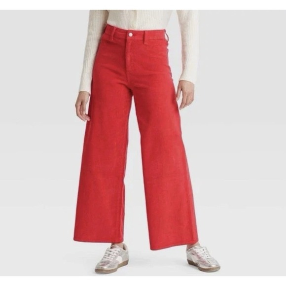 Universal Thread Denim - Universal Thread Women's High Rise Sailor Wide Leg Ankle Jeans Red Size 17R